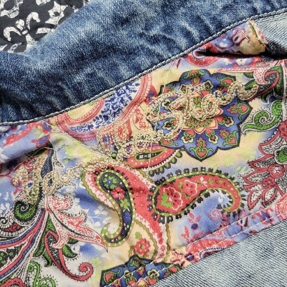 Vanilla Star Blue Acid Wash Ripped Distressed Boho Cropped Denim Jean Jacket - Picture 3 of 5
